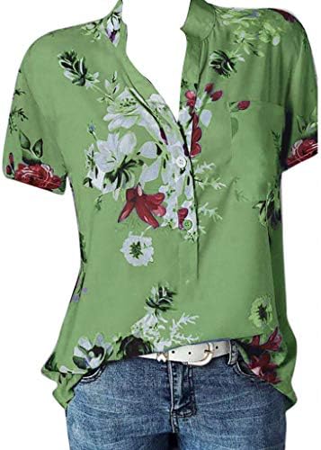 Tops de verão para mulheres 2023 Mulheres Casual Dandelion Prinha redonda de mangas curtas Camisa blusa de túnica solta Top Women