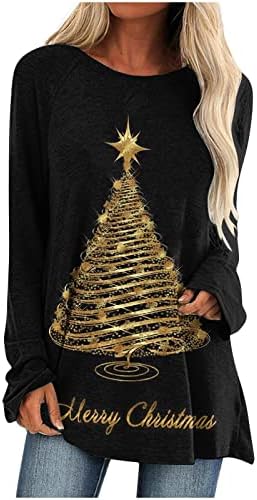 Womens Winter Tops Casual Papai Noel Print 3/4 Sleeve Crewneck T camisetas 2022 Moda Bloups Loose Roupas