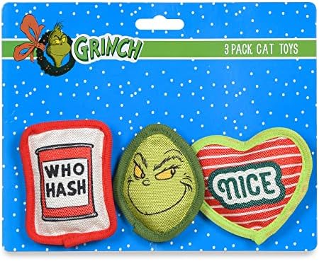 Dr. Seuss para animais de estimação como o Grinch roubou o Natal de 4 ”Grinch, que Hash, Naughty & Nice Catnip Cat Plush Toys