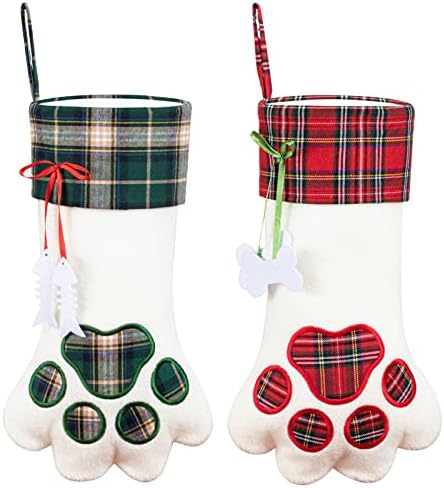Sabedas de Natal Habibee Conjunto de 2, 18 polegadas de tamanho grande Buffalo Plaid Plaid Dog meias de Natal para decoração de quarto