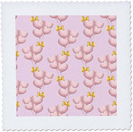 Balões de coração rosa fofo 3drose com um padrão de arco amarelo - quadrados de colcha