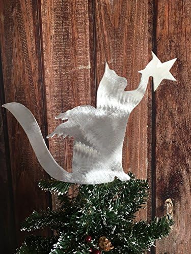 PT Hudson Alumi-Art Cat, Angel Star, Kitty Cat Christmas Tree Topper, Decoração de grinaldas, decoração de férias, metal, prata, presente