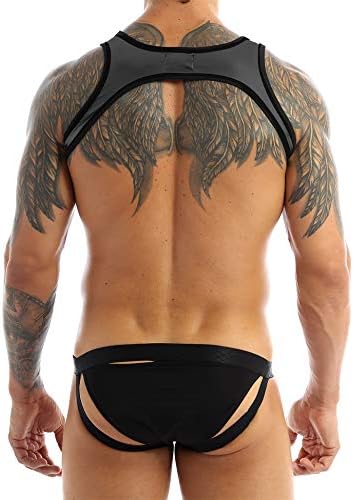 Suspender Men Suspender Body Bulge Bulge Wrestling Singlet Shiny Metallic Letard Jockstrap Bodysuit Black X-Large