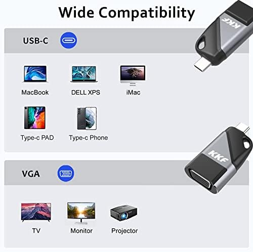 KKF USB-C para o adaptador VGA, Thunderbolt 3 para VGA Adaptador Male para Feminino Compatível para Apple Novo MacBook