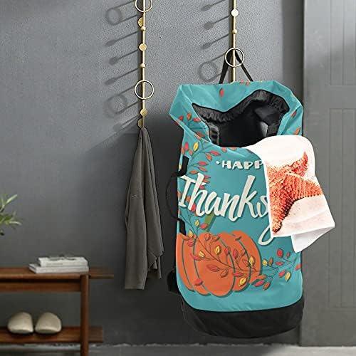 Feliz Dia de Ação de Graças Folhas de lavanderia com alças de ombro de lavanderia Backpack Bolsa Fechamento de Custring Durnato Handper