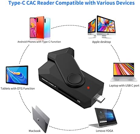 O leitor de cartões inteligentes USB C, o leitor de cartões de memória Multi Memory Multi Memory CAC/DOD suporta SD/Micro SD/SDHC/SDXC/MMC/TF