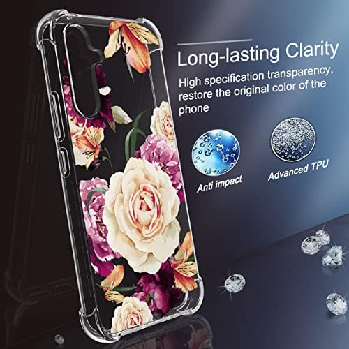 Osophter para Samsung Galaxy A54 5G Case Girls Mulheres Flor Floral Com 2pcs Protetor de tela Choque-Absorção Flexível TPU