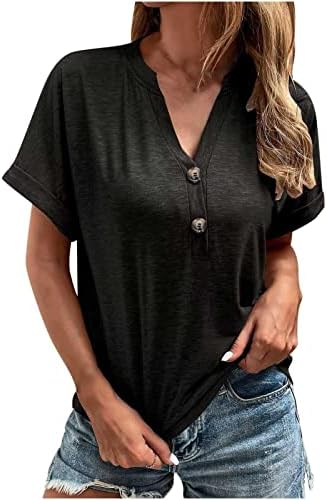 Mulheres no topo da camiseta casual de camiseta casual Summer Voneio em V Sleeves curtos para cima Pullover de camisetas