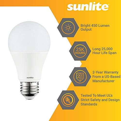 Sunlite 41137-Su LED A19 Lâmpada padrão, 5,5, 450 lúmens, base média, diminuição, UL listada, estrela energética, 6