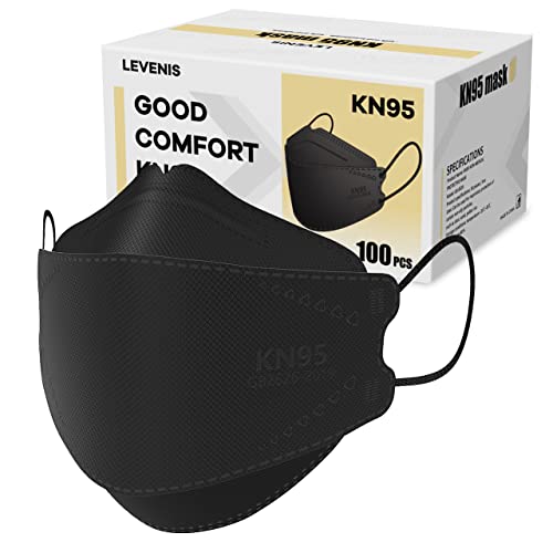Máscaras faciais de Levenis KN95 100 pacote, respirável máscara de Kn95, preto, respirável e descartável, preto