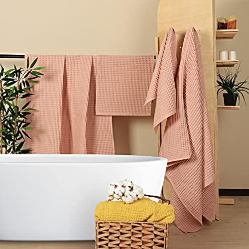 Püskül - pacote de 4 toalhas de waffle Conjunto para banheiro - 2 toalhas de banho - 2 toalhas de mão - luxo%orgânico