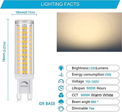 Lâmpadas LED G9 diminuem 15w substituem 120w equivalente a halogênio, 2700k Branco quente e macio, AC120V G9 Bolsas de LED bi-pinos
