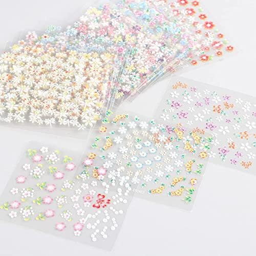 30 lençóis adesivos coloridos de unhas de flor de flores 3D Decalques de unhas de flor auto-adesiva adesivos de cor da margarida