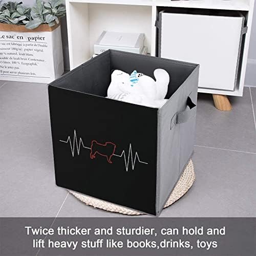 Dog Heart Beat Pu Leather Coulation Storage Bins Casking Organizer Cube com alças