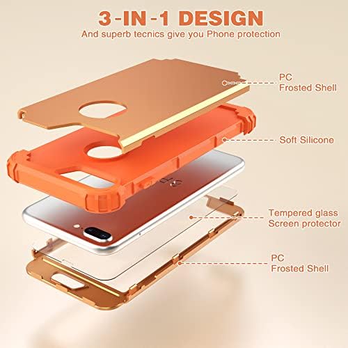 Idweel iPhone 8 Plus Caso, iPhone 7 Plus com protetor de tela, 3 em 1 Proteção híbrida de híbrido à prova de choque Caso de silicone