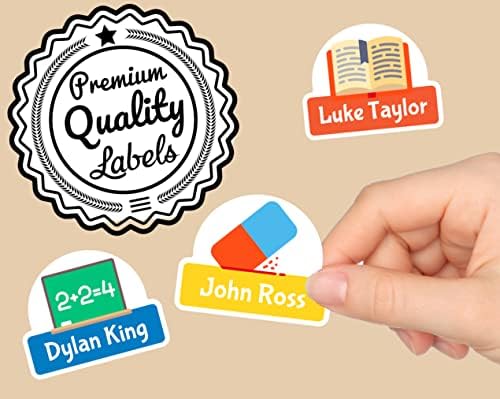 Ícones de dia escolar personalizado - etiquetas de nome | 64 PCs | Creche para crianças e suprimentos para crianças perfeitas adesivos de tags | Pacote de etiqueta de nome para crianças mistas personalizadas - Propertício à prova d'água