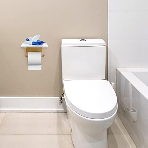 Suporte de papel higiênico com prateleira de mármore natural para banheiro banheiro, suporte de tecido montado na parede adequado