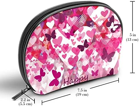 Saco de maquiagem pequena, organizador cosmético da bolsa com zíper para mulheres e meninas, Dia dos Namorados Happy Pink