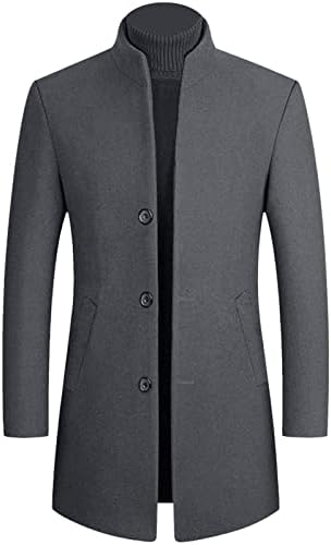 Casaco de trincheira de inverno de inverno masculino de lã de lã de lã de seleção única sobretudo elegante e elegante de