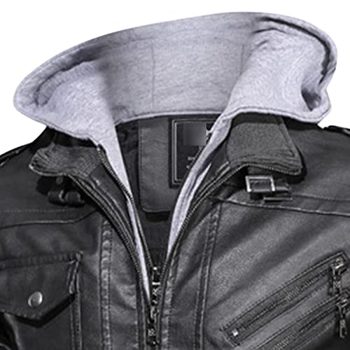 Jaqueta de motocicleta para homens pu de couro faux removível jaqueta com capuz de capuz