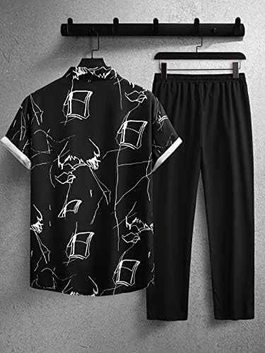 Roupas de duas peças do NIBHZ para homens camisa impressão geográfica e calça de cintura sem tee