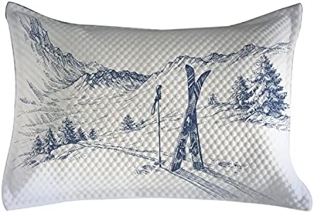 Ambesonne Winter acolchoado na capa de travesseiro, gráfico esboçado de um descendente de elementos de esqui na neve Relax