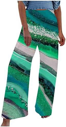 Calças de praia de verão feminina estampada com cintura alta altas calças de perna larga larga calça de ajuste solto e confortável