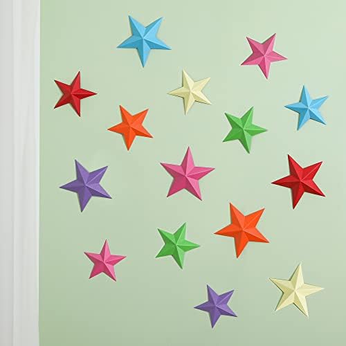 Tenshun 28pcs colorido 3d papel estrela decoração de parede de parede de papel arco -íris recortes de estrela de arte removível
