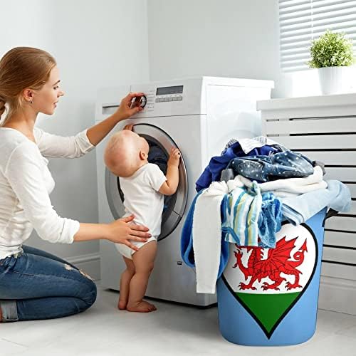 Bandeira do dragão galês com cesta de lavanderia de coração lavanderia lavanderia para lavar roupas de roupas de roupas