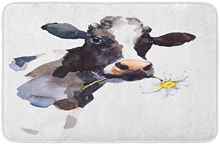 ADAWYEE BAIO TAT CACO Aquarela com uma flor de margarida em sua boca Retrato de animais de fazenda Painted a mão