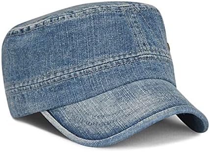 Chapéu militar de jeans lavado unissex angustiado Brim abrete na tampa de cadete de estilo do exército de topo ajustável