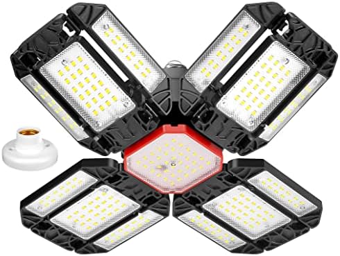 Makdak Garage Light, LED Light Light Deformable Garage Lights com 12+1 painéis de várias posições ajustáveis, E26/E27.6500k 18000lm