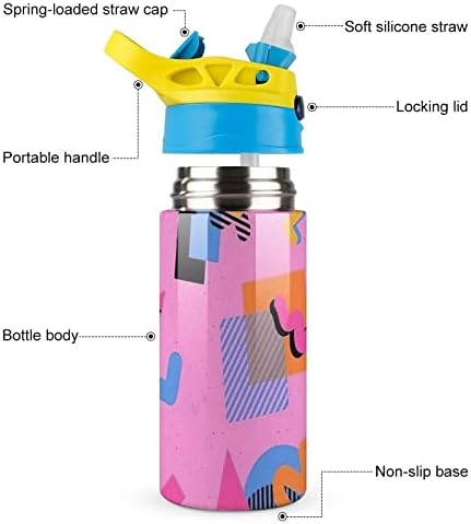 Garrafa de água infantil, Memphis Pattern Isolle Water Bottle Aço inoxidável com palha, comprovante de vazamento aberto