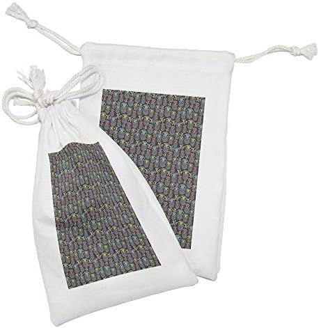 Conjunto de bolsas de tecido retrô lunarable de 2, corujas de estilo doodle com óculos coloridos e redemoinhos abstratos