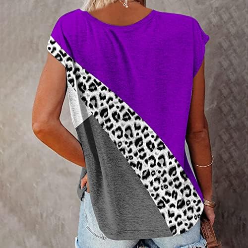 Camisetas femininas blocos de cor de estampa de leopardo Tops de tampa de tampa camisetas de pescoço redondo 2023 Blouses