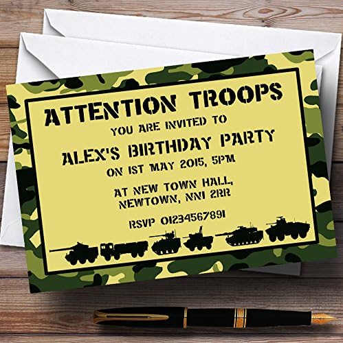 Tropas do exército Camuflagem convites de festa de aniversário personalizados