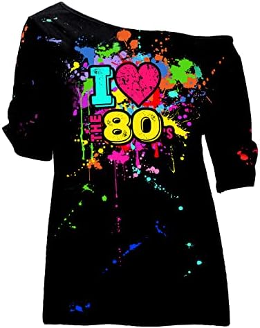 Roupa dos anos 80 para mulheres amam as camisetas de camisetas neon de neon roupas de primeira linha para fantasia de