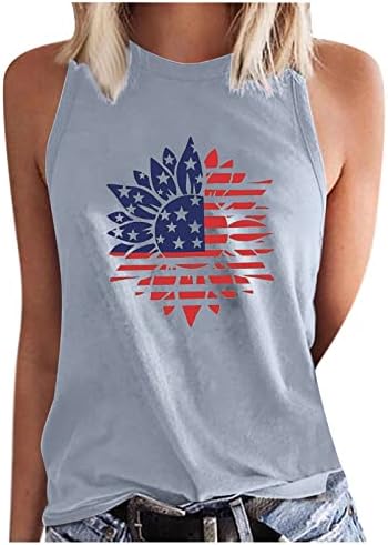 Camisas patrióticas femininas, tampas de bandeira americana para mulheres, girassol com girassol, camisetas sem mangas