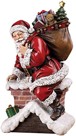 NAPCO Papai Noel, descendo a chaminé com a estatueta de férias decorativas de 11 polegadas de resina de 11 polegadas para o manto,