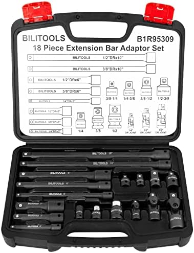 Conjunto de acessórios para ferramentas de acionamento de 18 peças Bilitools, inclui barras de extensão de unidade de