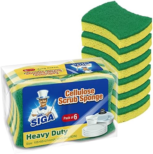 Mr.Siga Esconsiva de celulose para uso pesado, esponja de lavagem de louça dupla face para cozinha, 12 pacote