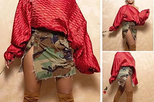 Jsfoiryrou Women Saias longas da cintura alta Slit Camo Flowy Zip Maxi A-line Skirt Casual Studden Ripped Skirt 8805DD