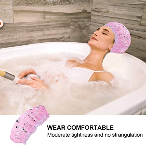 Doitool 4pcs Capéu de cabelo de banheiro ajustável Spa seca Adorável banda doméstica Elastic Pattern Use Bathing Capa