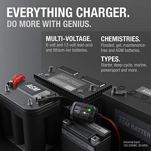 Noco Genius2, 2A carregador de bateria de carros inteligentes, carregador automotivo de 6V e 12V, mantenedor de bateria,