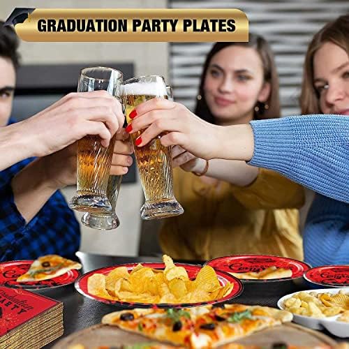 Decorações de graduação Classe de 2023 Placas de festas vermelhas e pretas de graduação e guardanapos e xícaras conjuntos de suprimentos