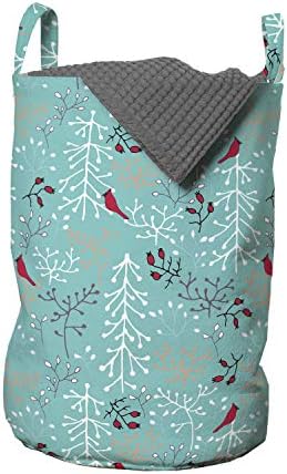 Bolsa de lavanderia de pássaro cardeal lunarável, padrão com elementos botânicos e animal alado, cesta de cesto com alças fechamento