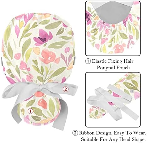 Capinho de trabalho com botões para mulheres, vetor floral Spring Cotton Cotton Band Bouffant Lace-up Chap