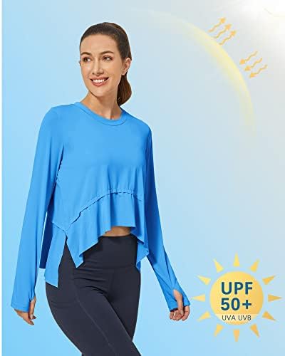G4Free feminino UPF 50+ Camisas solares leves de manga longa de manga longa camisetas