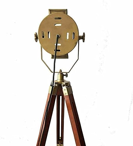 HassanHandicrafts Antique Vintage Searchlight Design de latão Spotlight náutico na lâmpada de piso do tripé
