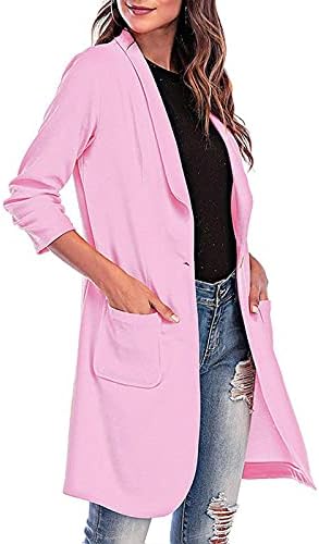 Jackets de casaco longo para mulheres de plus size lapela casaco feminino de casaco esbelto, trincheira longa com lã de bolso